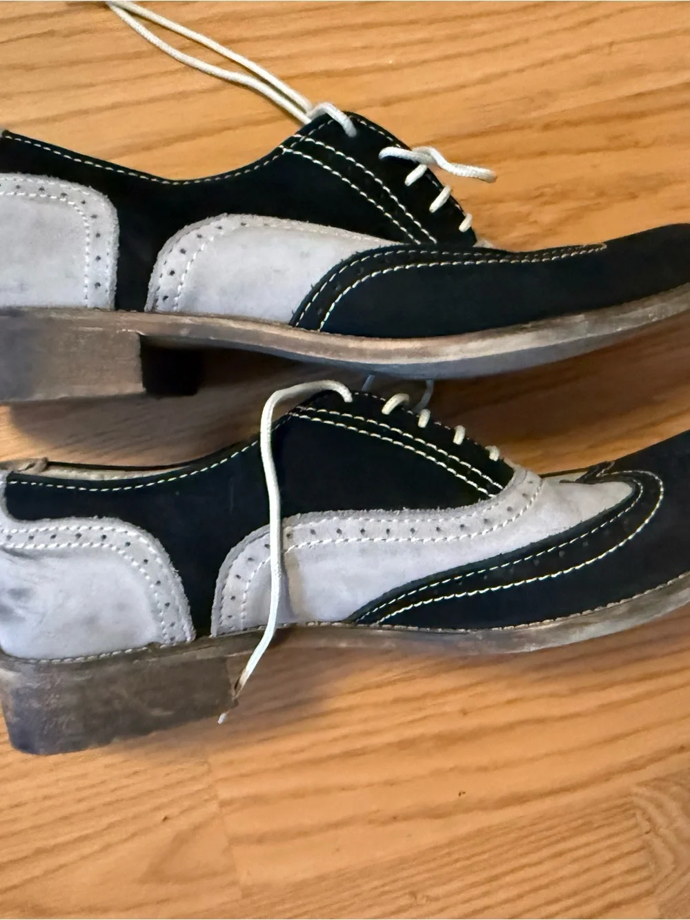 Two-Tone Black and Gray Wingtip Italian Oxfords - 38